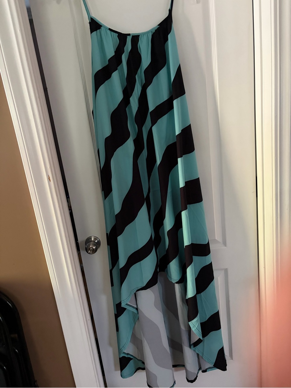 Asymmetrical Sleeveless Maxi Dress in Aqua and Black